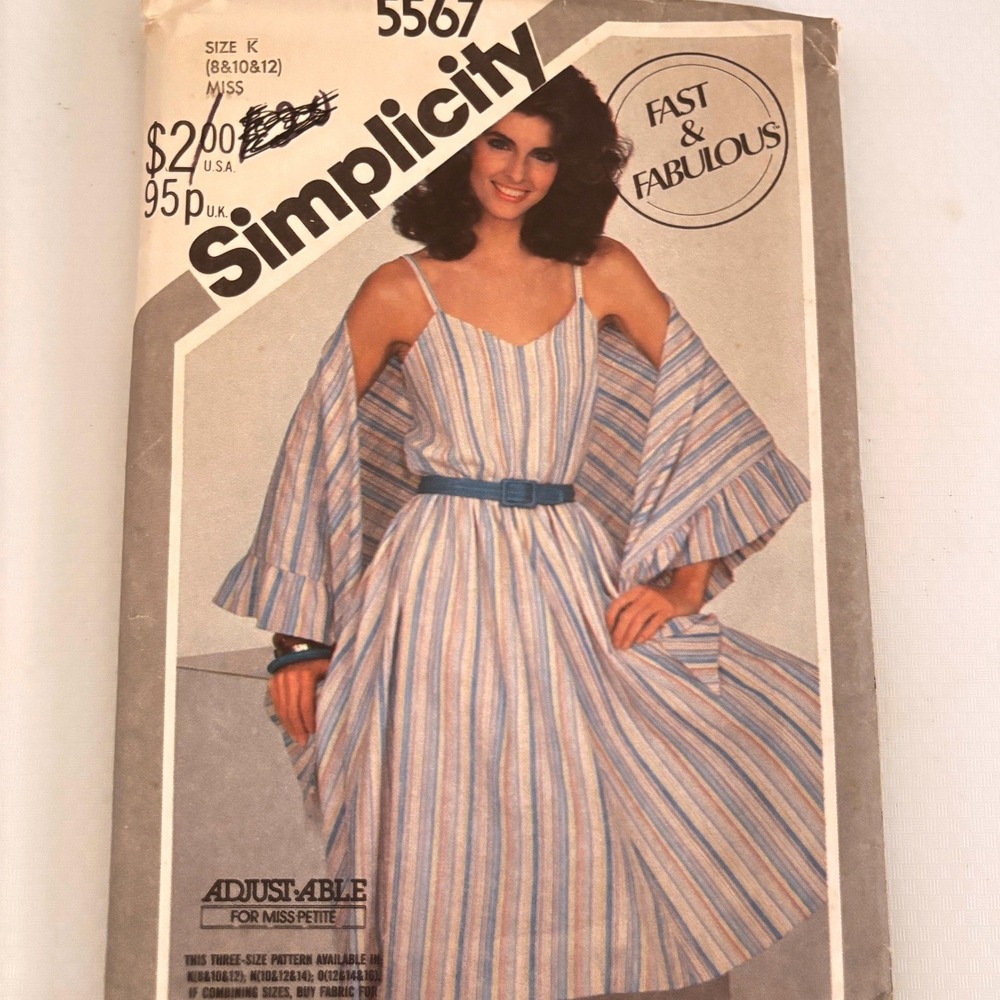 Simplicity 5567 Pull On Sweetheart Sundress Shawl Sz 8-12 Fit Flair Vtg 82 Uncut